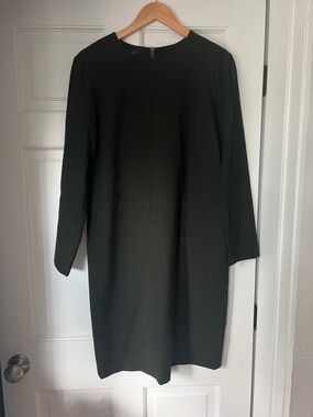 Minimalist Dark Green Long-Sleeve Shift Dress